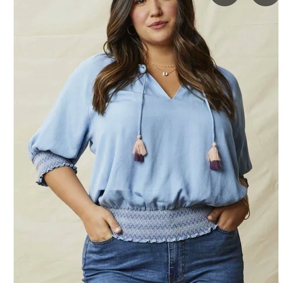 Matilda Jane Tops - EUC Matilda Jane Size Medium Light Blue Chambray Women's Top with Tassel Details
